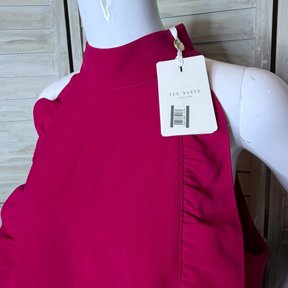 Ted Baker Torriya deep pink halter neck ruffle tunic dress Ted 4 = US 12 NWT - Picture 3 of 10